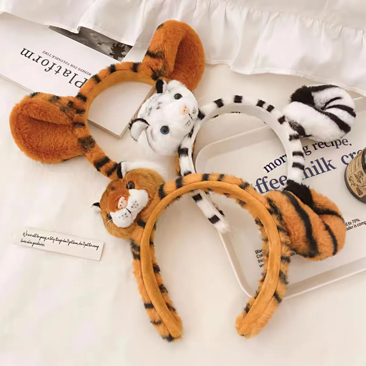 Cute Plush Tiger Ear Headband for Women – Cartoon Animal Hair Hoop for Face Wash & Makeup, Fluffy Tiger Headband for New Year Cosplay & Party